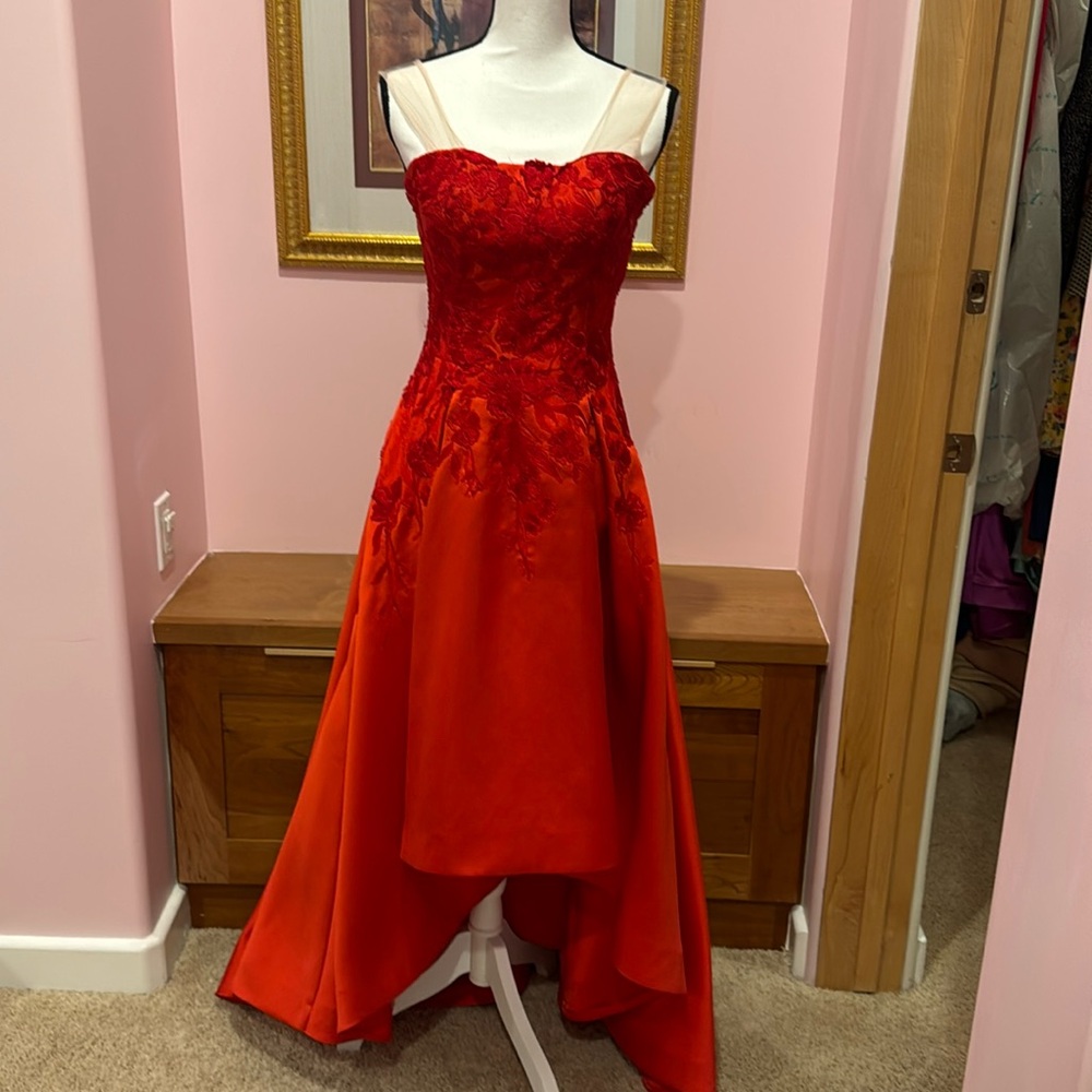 Red Ball gown high low